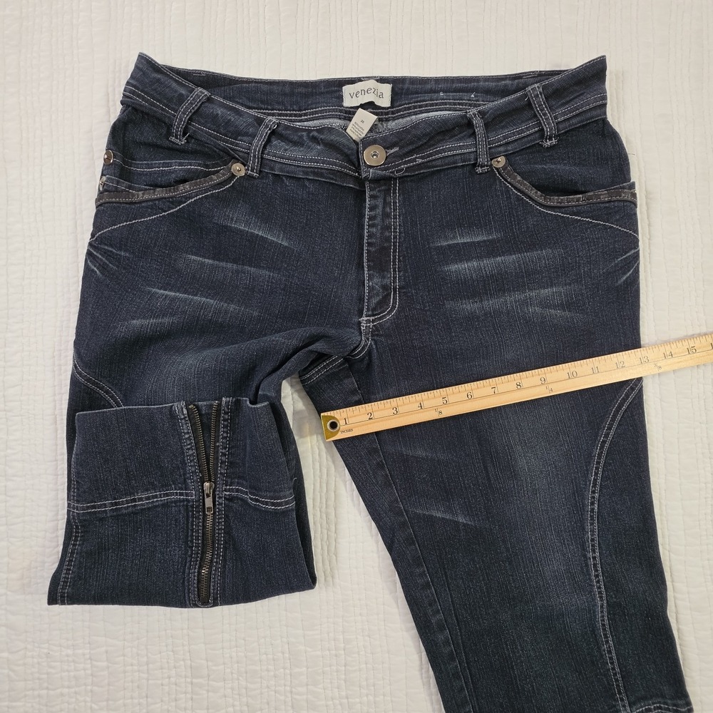 Venezia Dark Wash Capri Jeans Womens 20 Plus‎ Stretch Cropped Denim Zipper Cuff - Picture 13 of 15